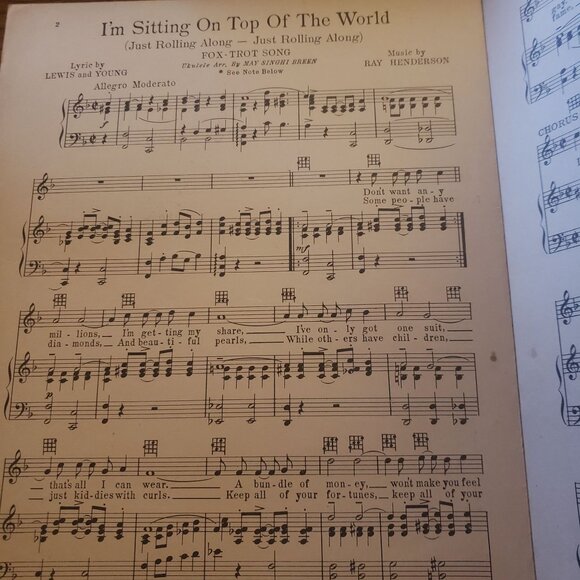 I'm Sitting On Top Of The World Fox Trot By Lewis & Young 1925 Sheet Music - Picture 2 of 3